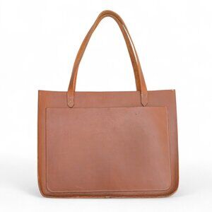 Oversized Hand-Stitched Veg-Tan Leather Tote (16” × 12.5” × 4.5”)
